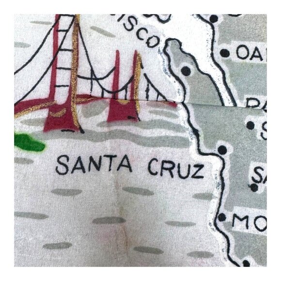 California Map Landmarks Handkerchief 16" Rayon & Silk Hand Rolled Made In Japan - Picture 7 of 8